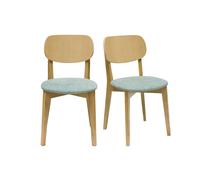 Chaises vintage en bois clair chêne et tissu effet velours vert céladon (lot de 2) LUCIA