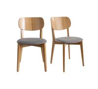 Chaises vintage en bois clair chêne et tissu gris clair (lot de 2) LUCIA