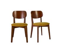 Chaises vintage en bois foncé chêne et tissu effet velours jaune moutarde (lot de 2) LUCIA