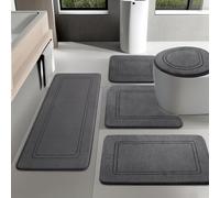 chakme Tapis de Bain 5 pièces Gris foncé, Tapis Salle de Bain antidérapant | Absorbant tapis de salle de bain, mousse à mémoire de forme shower mat, lavable machine tapis sortie de douche