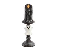 Chaks - Bougie LED avec fantôme, décoration d'halloween, 27 cm | Bougie noire aspect cire, entourée d’un fantôme blanc sur un bougeoir décoratif, flamme orange