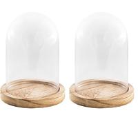 Chaks - Cloche en Verre avec Socle en Bois, dôme Transparent avec Socle en Verre et en Bois, décoration pour Salon, étagère et Table (Lot de 2)