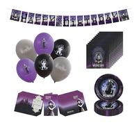 Chaks - Kit de fête Mercredi enfants, accessoires pour anniversaire | Kit de décoration officiel Mercredi comprenant des assiettes, des serviettes, des ballons, des invitations et une guirlande