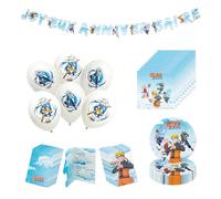 Chaks - Kit déco anniversaire Naruto pour enfant, décoration de fête | Kit officiel Naruto - 8 assiettes, 20 serviettes, 6 ballons, 1 guirlande et 8 cartes d'invitation