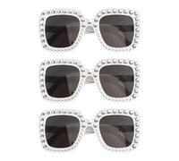 Chaks - Lunettes de soleil rétro, lot de 3, de fête rectangulaires avec strass, teintées en noir pour festivals et carnaval, 15cm x 14,5cm x 6,5cm