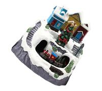Chalet Enneigé de Noël Lumineux Musical avec Train Rotatif Décoratif | Plastique, Câble USB Inclus, pour Bureau et Vitrines, Base Stable, Scène Animée, Noël et Xmas