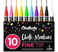 Chalkola 10 Couleurs Feutre Craie Effacable Tableau Noir 3mm - Pointe Fine | Pointe Réversible, Effaçable à Sec - Marqueur Craie, Stylo Craie, Chalk Marker, Crayon Craie - Verre, Papier, Plastique