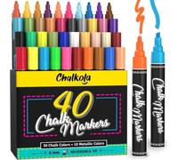Chalkola 40 Marqueur Craie - Lot De 40 Stylos Néon, Classique et Métallique - Utilisé Sur Tableau Blanc, Tableau Noir, Fenêtre - Balle Réversible De 6 mm Et Pointe Ciseau Pour Enseignants Et Artistes