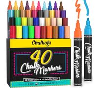 Chalkola 40 Marqueur Craie - Lot De 40 Stylos Néon, Classique et Métallique - Utilisé Sur Tableau Blanc, Tableau Noir, Fenêtre - Balle Réversible De 6 mm Et Pointe Ciseau Pour Enseignants Et Artistes