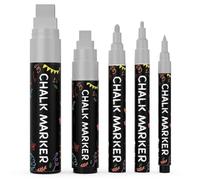 Chalkola 5 Marqueur Craie Effacable Tableau Noir - Crayon à Craie Argenté | Feutre Craie, Stylo Craie Effaçable à Sec - Pack de Variétés, Pointes Fine et Géante 1, 3, 6, 10, 15mm - Chalk Marker