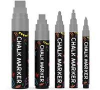 Chalkola 5 Marqueur Craie Effacable Tableau Noir - Crayon à Craie Gris | Stylo Craie, Marqueur Craie Liquide Effaçable à Sec - Tableau, Fenêtre, Fenetre, Voiture - Pointe Fine et Jumbo, Chalk Marker