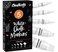 Chalkola 5 Stylo Craie pour Tableau Noir Effacable Jumbo - Chalk Marker | Pointe Fine 1, 3, 6, 10, 15 mm - Marqueur Craie Blanc, Stylo Craie Liquide Effaçable, White Chalk Marker, Verre, Bistro