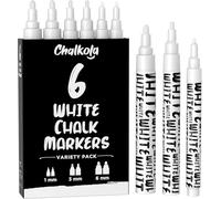 Chalkola 6 Feutre Craie Blanc Effaçable à Sec Tableau Noir - Chalk Marker | Lot de 6 Craie Liquide 1, 3 et 6 mm - Marqueur Craie Effacable pour Fenêtre, Bistro, Vitre de Voiture, Panneaux - Stylo Craie