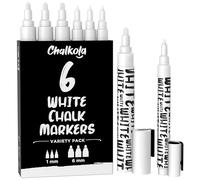 Chalkola 6 Marqueur à Craie Blanche Effaçable 1 mm et 6 mm - Tableau Noir | Lot de 6 Craie Liquide Effacable à Sec, Stylo Craie Blanc, Chalk Marker pour Fenêtre, Bistrot, Vitre de Voiture, Panneaux
