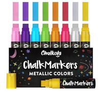 Chalkola 8 Marqueur Craie Métallique 15mm Effacable Fenetre - Feutre Craie | Chalk Marker Liquide Effaçable pour Vitre, Fenêtre, Tableau Noir - Stylo Craie, Crayon Craie - Lot de 8 Feutre Craie Blanc