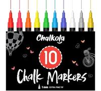Chalkola Set 10 Feutre Craie Liquide Effaçable avec Or et Argent | Pointe 1mm | Chalk Marker et Peinture Stylo Craie pour Tableau Noir | Effacable Marqueur pour Vitre,Fenetre Verre, Ardoise