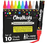 Chalkola Set 10 Feutre Craie Liquide Effaçable | Pointe Réversible 6mm | Chalk Marker et Peinture Stylo Craie pour Tableau Noir | Effacable Marqueur pour Vitre, Fenetre Verre, Ardoise