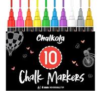 Chalkola Set 10 Stylo Craie pour Tableau Noir Effaçable - Chalk Marker 6mm | Feutre Craie Liquide Or et Argent - Pointe Réversible - Peinture, Marqueur Effacable pour Vitre, Fenetre, Verre, Ardoise
