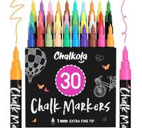 Chalkola Set 30 Feutre Craie Liquide Effaçable | Pointe Réversible 1mm | Chalk Marker et Peinture Stylo Craie pour Tableau Noir | Effacable Marqueur pour Vitre, Fenetre Verre, Ardoise