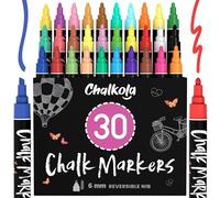 Chalkola Set 30 Feutre Craie Liquide Effaçable | Pointe Réversible 6mm | Chalk Marker et Peinture Stylo Craie pour Tableau Noir | Effacable Marqueur pour Vitre, Fenetre Verre, Ardoise