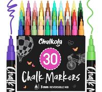 Chalkola Set 30 Marqueur Craie Effacable Tableau Noir 3mm - Chalk Marker | Feutre Craie Liquide Effaçable, Pointe Réversible - Peinture, Stylo Craie, Crayon Craie pour Vitre, Fenetre, Verre, Ardoise
