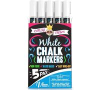 Chalky Crown - Stylo Craie Blanc pour Tableau Noir (Lot de 5) - Pour Tableaux, Enseignes, Fenêtres, Vitres - Mine Variable 6 mm