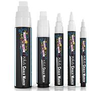 Chalky Crown - Stylo Craie, Craie pour Tableau Noir, Feutre Craie - Lot de 5 Marqueurs à Craie Blanche - Marqueurs Liquides Non Toxiques pour Fenêtres, Verre - Pointes 1, 3, 6, 10, 15 mm