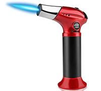 Chalumeau au butane, briquet de cuisine, chalumeau rechargeable pour la cuisine avec flamme réglable et verrouillage de sécurité pour les desserts, barbecue, cuisine (gaz butane non inclus) (rouge)