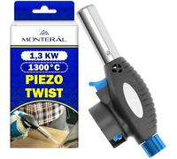 Chalumeau Butane 1,3 kW 1300°C avec Allumage Piézoélectrique Raccord TWIST | Chalumeau Gaz Butane pour Lampe a Souder Camping Gaz pour Bricolage Soudure pour Barbecue pour Cheminée - MONTERAL