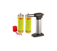 Chalumeau Cuisine Gaz Rechargeable + Recharges Flamme Réglable pour Crème Brûlée Barbecue Pâtisserie Kemper