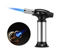 Chalumeau de cuisine rechargeable avec verrouillage de sécurité et flamme réglable, idéal pour crème brûlée, dessert, barbecue, bricolage (Argent)
