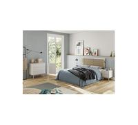 Chambre 140x190cm avec Commode 3 Tiroirs Pin Naturel et Blanc Scandinave - LAUPELL -