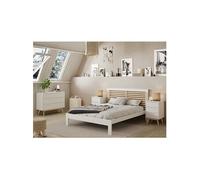 Chambre 140x190cm avec Commode 7 Tiroirs Pin Naturel et Blanc Scandinave - LAUPELL -