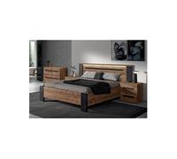 CANDAS - Chambre 140x200cm + Chevets + Commode Effet Bois