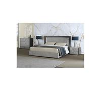 Chambre 160x200cm Gris Effet Pierre avec Leds - HYDE -