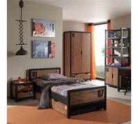 Chambre 90x200cm + Armoire 2 Portes + Bibliothèque - TCHAD - ALTOBUY Marron G