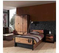 Chambre 90x200cm + Armoire 3 Portes + Bureau - TCHAD - ALTOBUY Marron G