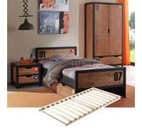 Chambre 90x200cm avec Sommier + Armoire 2 Portes - TCHAD - ALTOBUY Marron G