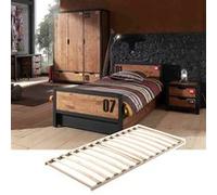 Chambre 90x200cm avec Sommier + Armoire 3 Portes - TCHAD - ALTOBUY Marron G