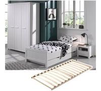 Chambre 90x200cm + Sommier + Armoire 3P - GASTON - ALTOBUY Blanc G
