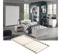 Chambre 90x200cm + Sommier + Armoire 3P + Pack Bureau - GASTON - ALTOBUY Blanc G