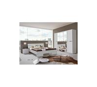 Chambre a coucher complete adulte (lit 140x190 cm + 2 chevets + armoire) coloris blanc/chrome brillant --
