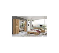 Chambre a coucher complete adulte (lit 140x190 cm + 2 chevets + armoire) coloris imitation chene poutre/chrome brillant --