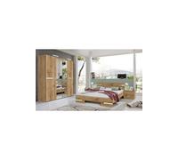 Chambre a coucher complete adulte (lit 140x190cm + 2 chevets + armoire) coloris imitation chene poutre/chrome brillant --