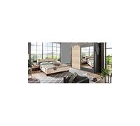 Chambre a coucher complete adulte (lit 140x200 cm + 2 chevets + armoire) coloris chene --