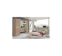 Chambre a coucher complete adulte (lit 140x200 cm + 2 chevets + armoire) coloris imitation chene Artisan/chrome brillant --