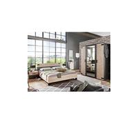 Chambre a coucher complete adulte (lit 140x200 cm + 2 chevets + armoire + commode) coloris chene --
