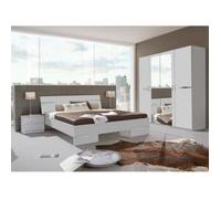 Chambre à coucher complète adulte (lit 140x200cm + 2 chevets + armoire) coloris blanc-chrome brillant