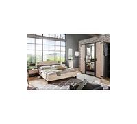 Chambre a coucher complete adulte (lit 160x200 cm + 2 chevets + armoire + commode) coloris chene --