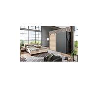 Chambre a coucher complete adulte (lit 180x200 cm + 2 chevets + armoire), coloris chene --